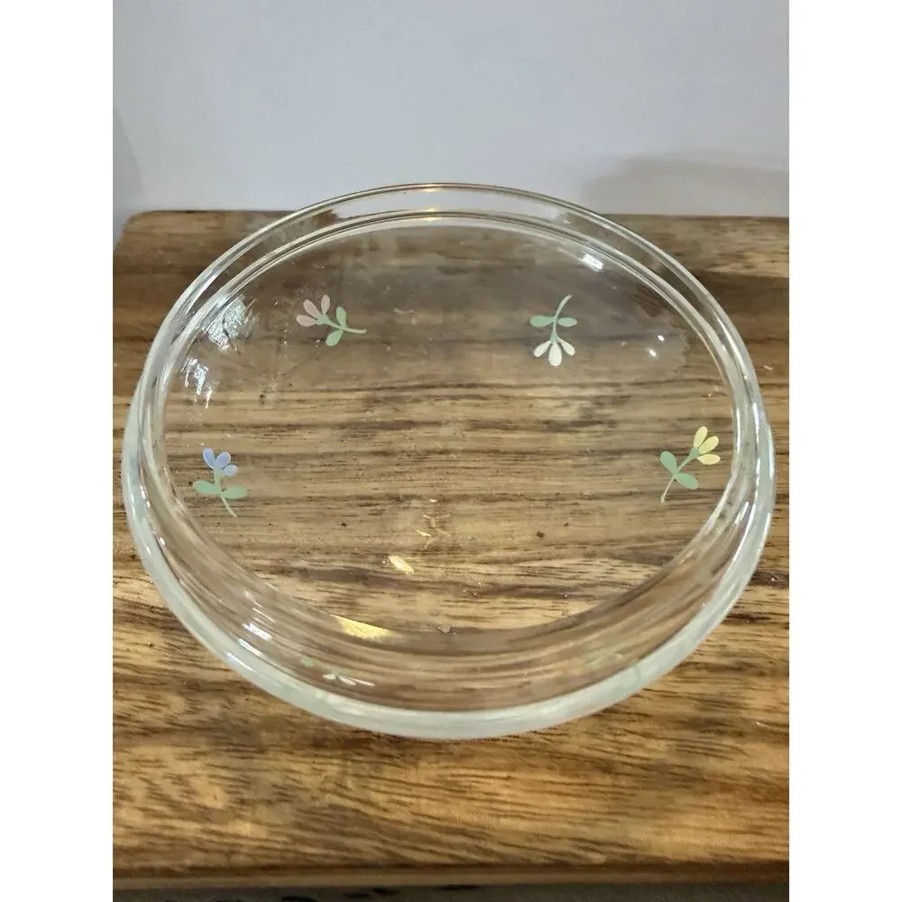 Vintage Hand painted Daisy’s Jewelry Box Clear Glass Trinket Dish 5”